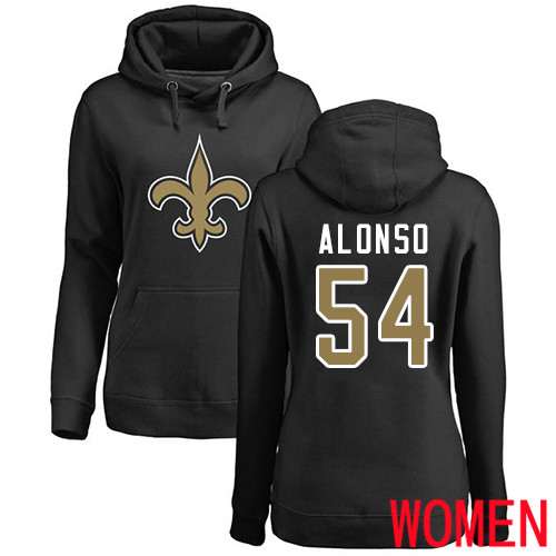 New Orleans Saints Black Women Kiko Alonso Name and Number Logo NFL Football #54 Pullover Hoodie Sweatshirts->nfl t-shirts->Sports Accessory